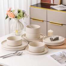 vancasso 12 Pcs Stoneware Dinnerware Set, Dinner Plates, Dessert Plates And Soup Plates For 4 Person, White Set - 白色 - 查看 7
