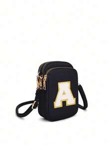 1 件 DIY 大字母休闲时尚斜挎包带手机布袋垂直零钱包适合女孩、旅行、返校、礼物 - 黑色 - 查看 8