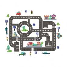 2 件/套道路图案游戏地板贴纸，卡通 PVC 自粘儿童地板游戏，道路汽车房间装饰地板贴纸，儿童房卧室装饰墙贴，墙壁装饰贴纸，地板装饰贴纸 - 彩色 - 查看 6