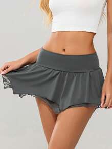 Minifalda de mujer, falda de talle bajo plisada irregular lisa de verano, ropa de club para fiestas - Gris - Ver 7