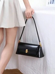 1 chiếc túi da PU French Baguette cổ điển thời trang, túi đeo vai nữ, túi xách retro màu nâu cà phê, túi đeo nách Y2K Chic - màu đen - Xem 4