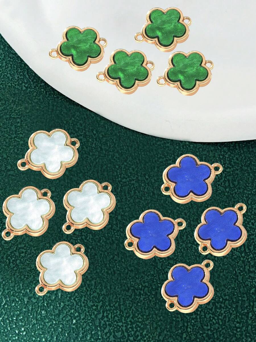 5 件/包合金贝壳五瓣花和三叶草多色金色吊坠，DIY 项链和手链饰品，送给朋友和家人的礼物 - 彩色 - 查看 1