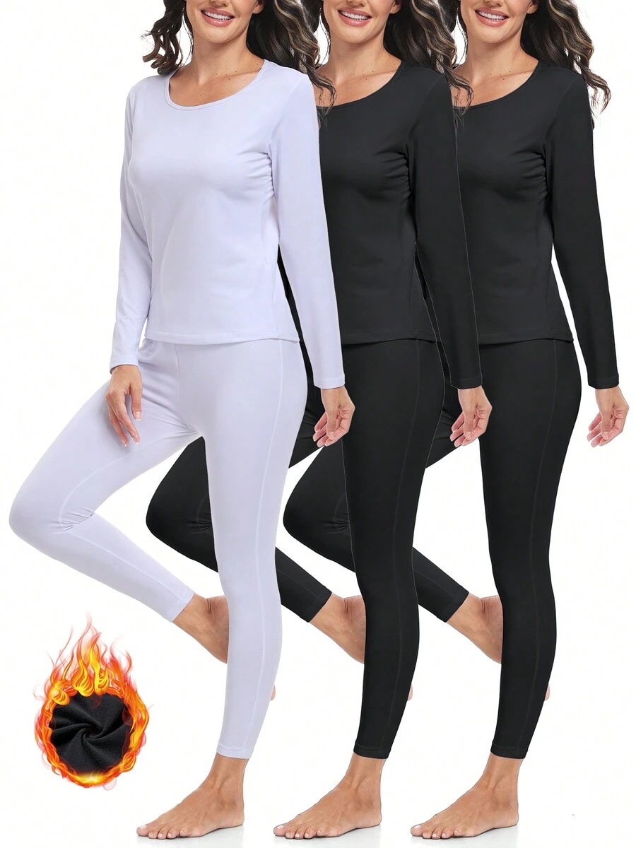 Conjunto de 3 piezas de ropa interior térmica para mujer, calzoncillos largos con forro polar, suave, para clima frío, cálido, pijama de invierno, parte superior e inferior