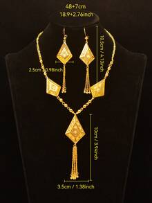 2 件/套珠宝套装，金色菱形几何花卉复古优雅镂空项链和耳环，奢华风格，适合日常、派对和时尚搭配。 - 金黃色 - 查看 5