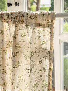 LOSPRING Gardenia Floral Print Linen-Like Sheer Curtain With Tassel Decor, Half Curtain - M-04 Gardenia - View 4