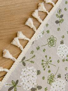 LOSPRING Gardenia Floral Print Linen-Like Sheer Curtain With Tassel Decor, Half Curtain - M-04 Gardenia - View 9