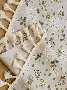 LOSPRING Gardenia Floral Print Linen-Like Sheer Curtain With Tassel Decor, Half Curtain - M-04 Gardenia - View 5
