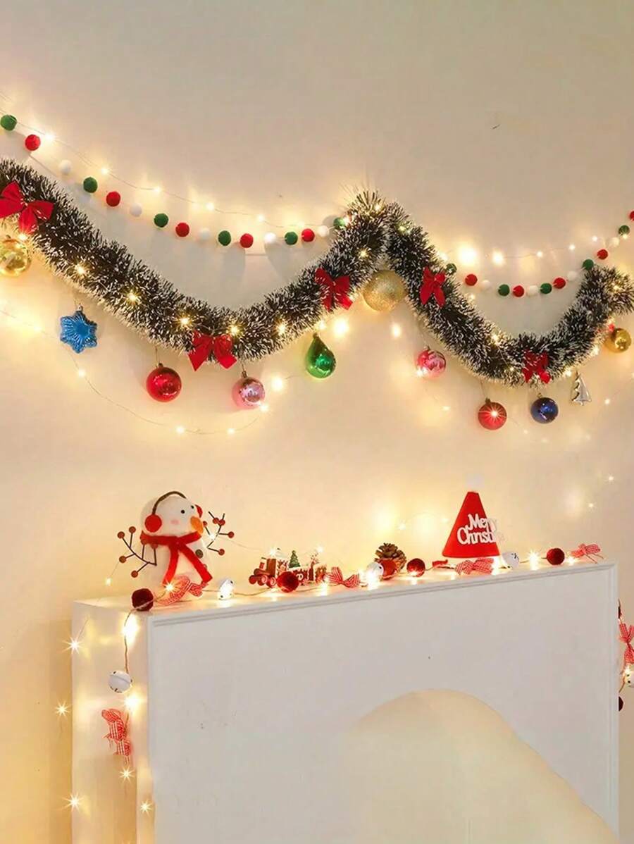 1 件 2 米绿色和白色边缘圣诞雪花装饰针织条，圣诞丝带流苏装饰，圣诞节 - 紅色 - 查看 1