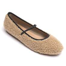 女士舒适毛绒芭蕾平底鞋——冬季舒适保暖的鞋子 - 卡其色 - 查看 1