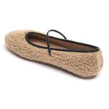 女士舒适毛绒芭蕾平底鞋——冬季舒适保暖的鞋子 - 卡其色 - 查看 3