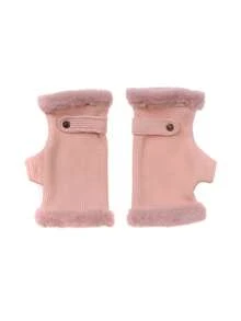 1 双舒适毛绒衬里半指手套，舒适柔软保暖衬里无指手套 - 厚实，保暖针织，柔软天鹅绒饰边，臂部保暖器，毛茸茸的手套，时尚无指腕袖短袖，非常适合秋冬季户外活动、骑自行车、徒步旅行、办公室防寒保暖手套 - 彩色 - 查看 15