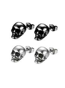 Skull Stud Earrings, Punk Style Skull Ear Studs, Vintage Unisex Earrings For Halloween, Christmas, Valentine's Day And Holidays - Multicolor - View 1