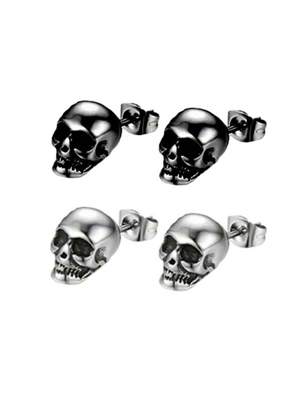 Skull Stud Earrings, Punk Style Skull Ear Studs, Vintage Unisex Earrings For Halloween, Christmas, Valentine's Day And Holidays