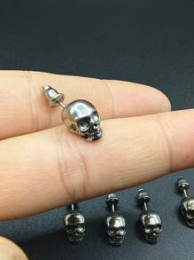 Skull Stud Earrings, Punk Style Skull Ear Studs, Vintage Unisex Earrings For Halloween, Christmas, Valentine's Day And Holidays - Multicolor - View 4