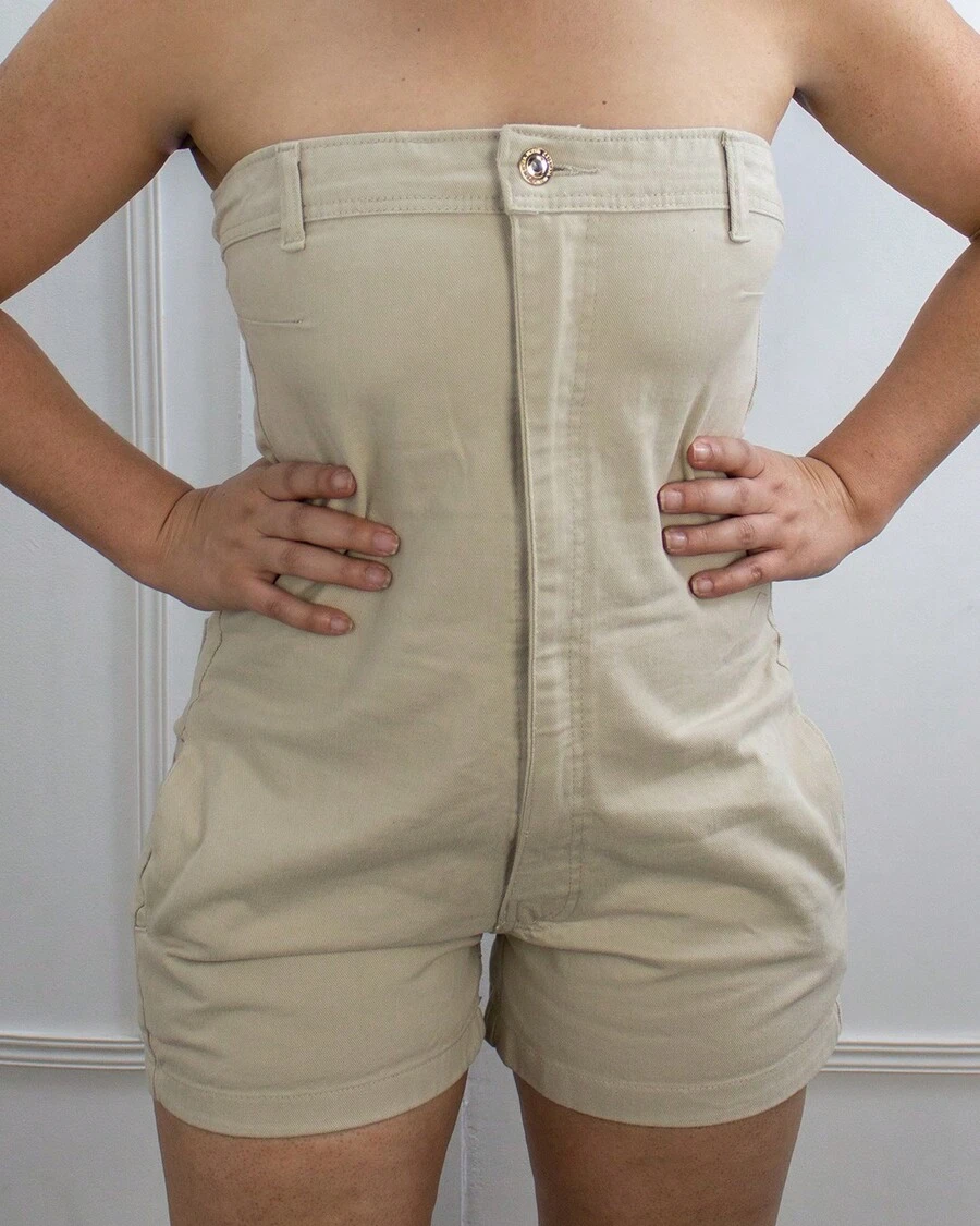 Beige Strapless Twill Jumpsuit - Màu be - Xem 1