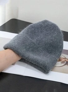 1pc Women's Solid Color Knit Hat, Fashionable Loose Knitted Cap, Soft & Warm Rabbit Hair Large Circumference Beanie, Suitable For Outdoor Travel In Autumn/Winter - Knitted Hat - View 18