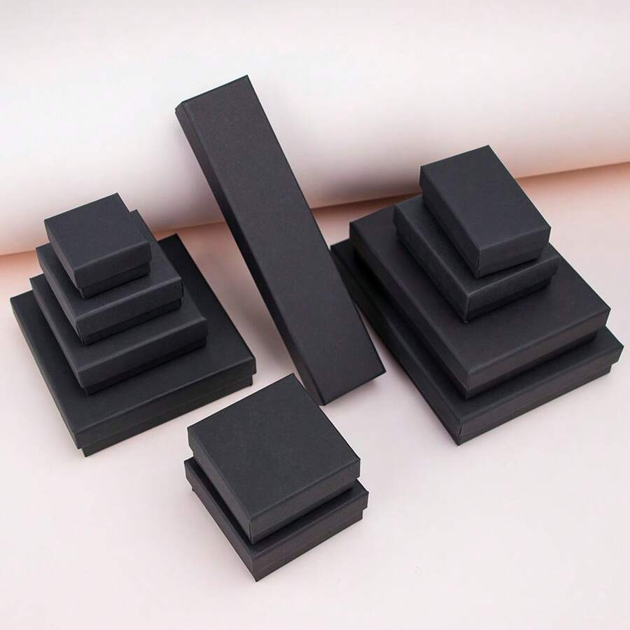 6pcs Matte Black Jewelry Box, Kraft Paper Box For Earrings, Necklace, Ring, Jewelry Gift Storage Valentine's Day