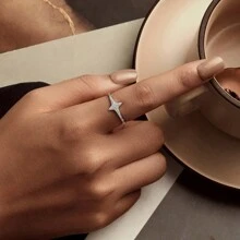 WOSTU 1 pieza Anillo de plata de ley 925 con estrellas brillantes para mujer, joyería de moda, regalo
