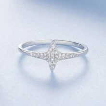 WOSTU 1 pieza Anillo de plata de ley 925 con estrellas brillantes para mujer, joyería de moda, regalo