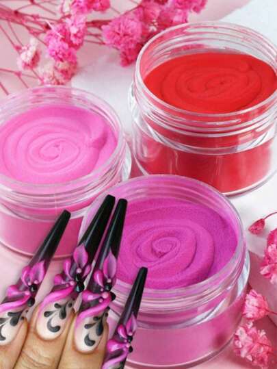 3 瓶亚克力粉美甲，红色和紫色，适用于 3D 雕刻指甲延长渐变颜料亚克力液体配件，圣诞节和万圣节流行魅力颜料 DIY 装饰，3 件套 10g/件亚克力按压指甲