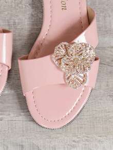 Dép đế bằng hở mũi thanh lịch thời trang giản dị chống trượt đi bộ ngoài trời, tiệc tùng, tụ tập trang trí hoa cho nữ - Hồng - Xem 2