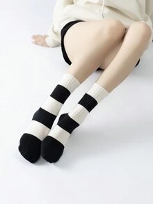 1 双女式彩色条纹中筒瑜伽普拉提袜带防滑运动袜室内舞蹈健身地板袜缓冲中筒袜适合芭蕾舞蹈 - 彩色 - 查看 2