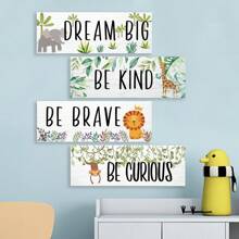 4 Pcs DIY Wooden Nursery Decor Baby Nursery Decor Kids Cute Jungle Animal Green Plant Room Decor Nursery Decorations For Baby Boy Bedroom Toddler Room(Paste It Yourself),Home Decor ,Room Decor,Wall Decor Gifts Birthday Graduation - Multicolor - View 4