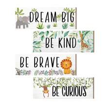 4 Pcs DIY Wooden Nursery Decor Baby Nursery Decor Kids Cute Jungle Animal Green Plant Room Decor Nursery Decorations For Baby Boy Bedroom Toddler Room(Paste It Yourself),Home Decor ,Room Decor,Wall Decor Gifts Birthday Graduation - Multicolor - View 6