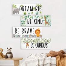 4 Pcs DIY Wooden Nursery Decor Baby Nursery Decor Kids Cute Jungle Animal Green Plant Room Decor Nursery Decorations For Baby Boy Bedroom Toddler Room(Paste It Yourself),Home Decor ,Room Decor,Wall Decor Gifts Birthday Graduation - Multicolor - View 5