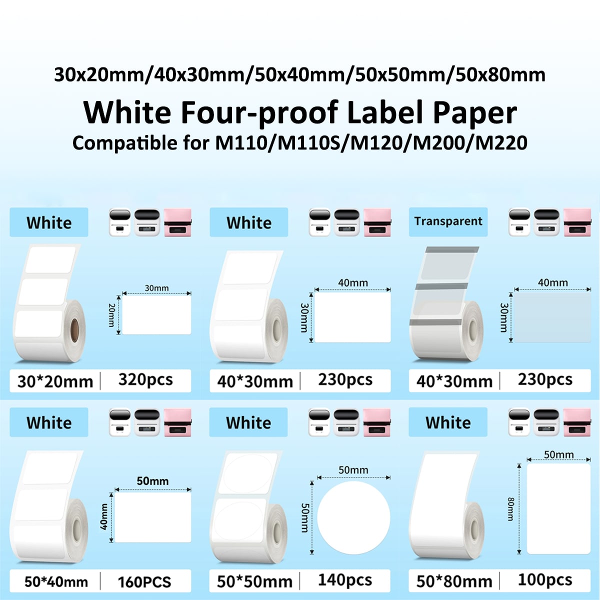 Thermal Sticker Paper Thermal Paper Label Maker Paper Label For Small Business Multi-Purpose For M110 M221 M200 M220 Printer Multisize 30/40/50/80mm Black On White Thermal Label Printer Stickers Pocket Labeling Maker