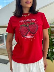 Strawberry Print T-Shirts 100% Cotton - Đỏ - Xem 1