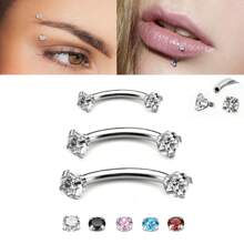 ADYJELY 2/3 pezzi di anelli per sopracciglia, piercing, in acciaio inossidabile ipoallergenico con gemme di zirconia cubica (3mm), filettatura interna, chiodi per labbra/sopracciglia curvi CZ, cartilagine, conchiglia, tragus, orecchini da piercing, decorazione per corpo, taglia 16G, lunghezza 6mm, 8mm, 10mm, adatto per donne e uomini'