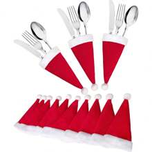 10/20 chiếc Giá đựng dao kéo Giáng sinh, Mũ ông già Noel Giáng sinh Giá đựng đồ bạc Túi đựng dao kéo mini cho bàn ăn Giáng sinh Đồ trang trí đồ ăn bỏ túi Đồ dùng phẳng cho dao Nĩa Thìa, Mũ trang trí rượu vang đỏ, Quà tặng Giáng sinh tốt nhất Trang trí phòng sinh nhật Đồ trang trí Giáng sinh Mùa đông - Đỏ và trắng - Xem 2