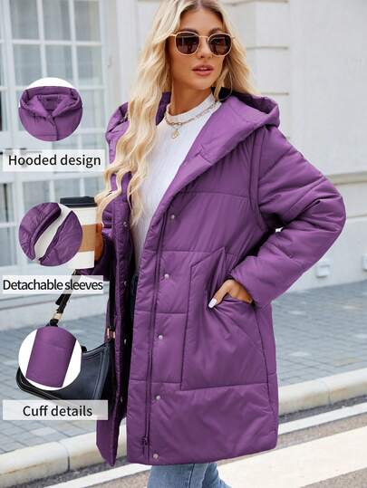 Giolshon Women's Winter Padded Jacket Coat - Simple And Elegant Outerwear With Hood And Pockets, Perfect For Fall And Winter Seasons
