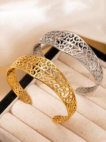 1 chiếc vòng tay hình vương miện bằng thép không gỉ mạ vàng 18K kiểu dáng cổ điển dành cho nữ, có thể điều chỉnh kích thước để đeo hàng ngày và đám cưới, có thể xếp chồng lên nhau - vòng đeo tay - Xem 3