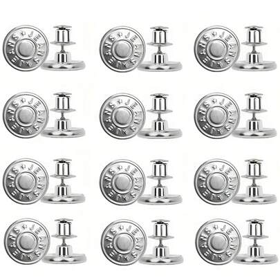 3/6/8/12/24pcs Button Pins For Loose Jeans, No Sew And No Tools Instant Replacement Snap Tack Pant Button, Reusable And Adjustable Metal Pant Buttons Tightener, Jean Button Pins