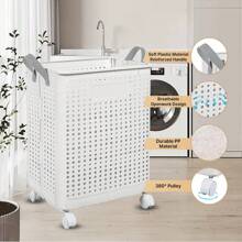 Senmeo 1 件可折叠洗衣篮，透气设计，适用于大型洗衣篮，宽敞的带轮滚动储物篮，多功能收纳袋，非常适合脏衣服和杂物整理洗衣篮、洗衣篮、浴室收纳袋、篮子、储物篮、可折叠洗衣篮，返校