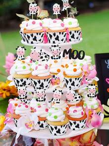 70 件，生日派对主题奶牛设计蛋糕包装纸杯蛋糕，黑白纸托，奶牛设计烘焙纸杯蛋糕纸，黑白印花纸杯蛋糕油纸托，迷你家用烘焙纸杯蛋糕纸托 - 彩色 - 查看 11