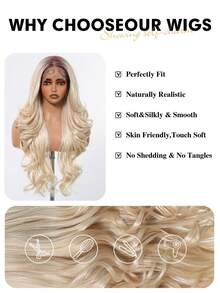 13x6 HD Glueless Lace Front Wigs Ombre Blonde Long Body Wave Synthetic Lace Wig For Women,Wear And Go Wig Wig With Pre Plucked Natrural Hairline And Baby Hair 26 Inch - Tóc vàng ombre - Xem 7