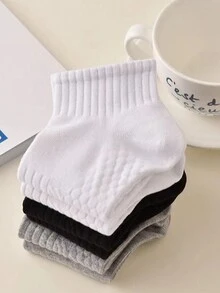 10 双女士百搭舒适黑白灰色纯色按摩底运动袜 - 彩色 - 查看 4