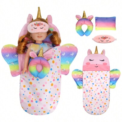 Rainbow Wing Doll Sleeping Bag With Eye Mask, Suitable For Different Sized Dolls, 10-14 Inches Doll Accessory, 35cm Newborn Doll Accessory, Christmas Birthday Gift, Doll Not Included,Home Decorationdoll Accessories.