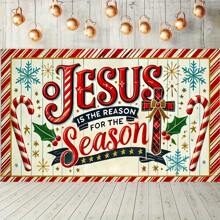1 tấm Polyester "Jesus Is The Reason For The Season" Biểu ngữ Giáng sinh - Phông nền trang trí trong nhà/ngoài trời đa năng cho lễ kỷ niệm ngày lễ, tiệc tùng, sự kiện tặng quà - Không cần nguồn điện - 1 cái - Xem 1
