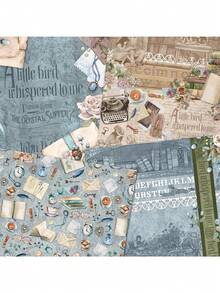 8 张复古女孩主题剪贴簿纸、蓝色复古女孩和书籍主题剪贴簿用品、工艺纸、垃圾日记本纸、子弹日记本剪纸纸、卡片制作 - 彩色 - 查看 3