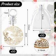 50 Pcs Angel Baptism Wood Keychains Moon Design Decorations With 50 Organza Bags For Christening Party(White Bead) - 彩色 - 查看 2