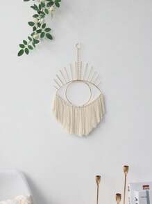1pc Boho Eye Wall Hanging Decor – Handcrafted Woven Macrame Wall Art With Gold Metal Frame For Bohemian Home, Bedroom, Or Living Room – Unique Geometric Eye Shaped Tapestry For Modern Minimalist Interiors,Home Decor ,Room Decor,Wall Decor Gifts Birthday Graduation