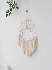 1pc Boho Eye Wall Hanging Decor – Handcrafted Woven Macrame Wall Art With Gold Metal Frame For Bohemian Home, Bedroom, Or Living Room – Unique Geometric Eye Shaped Tapestry For Modern Minimalist Interiors,Home Decor ,Room Decor,Wall Decor Gifts Birthday Graduation