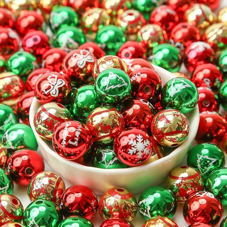 10/20 件圣诞珠亚克力混合圆形雪花红色、金色、绿色、隔珠适用于珠宝制作 DIY 吊坠手链圣诞装饰 - 聖誕節亞克力珠 - 查看 1