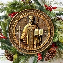 1 tấm bảng tròn 8x8 inch, nghệ thuật treo tường lấy cảm hứng từ huy chương Thánh Benedict, chạm khắc bằng sắt, thích hợp cho gia đình, quán cà phê, nhà hàng, nhà để xe, quán bar, sân - công cụ thủ công tôn giáo và đồ trang trí, có vị trí lỗ ngẫu nhiên ở hai bên - Nhiều màu1 - Xem 8