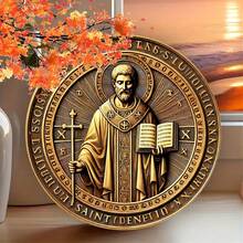 1 tấm bảng tròn 8x8 inch, nghệ thuật treo tường lấy cảm hứng từ huy chương Thánh Benedict, chạm khắc bằng sắt, thích hợp cho gia đình, quán cà phê, nhà hàng, nhà để xe, quán bar, sân - công cụ thủ công tôn giáo và đồ trang trí, có vị trí lỗ ngẫu nhiên ở hai bên - Nhiều màu1 - Xem 4