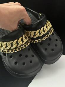 1/2 件木质木屐树脂锌合金链鞋配件，易于安装可拆卸 DIY 装饰，用于定制玛丽珍鞋、花园鞋、镂空鞋、凉鞋和沙滩包 - 节日、派对和特殊场合的完美礼物 - 金色 - 查看 3